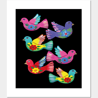 Mexican doves colorful folk art pattern handmade maximalist ornament decoration Posters and Art